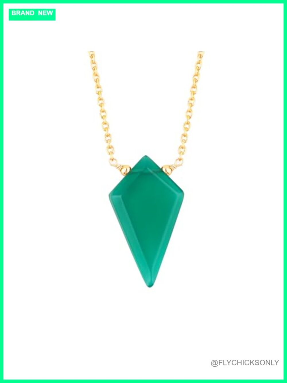Natural Green Onyx Kite Pendant Necklace Gold Plated 18" Adjustable